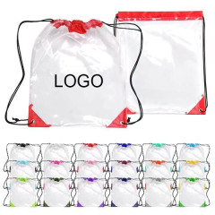 Clear PVC Drawstring Backpack W/ Leather corner?(1 color imprint)