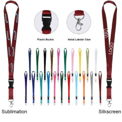 3/4" Polyester Lanyard W/ Lobster Clip & Plastic Buckle(Silkscreen)