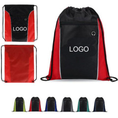 210D vertical Side Drawstring Backpack wi Front Zipper