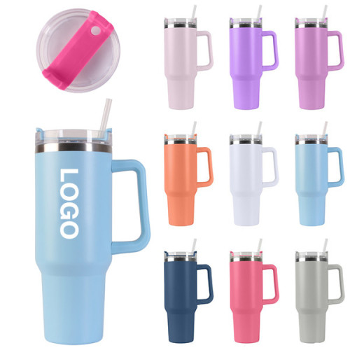 40 oz Vacuum Stainless Steel Tumbler W/ Handle & Straw