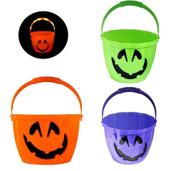 Halloween Plastic Pumpkin Bucket W/ Flashlight