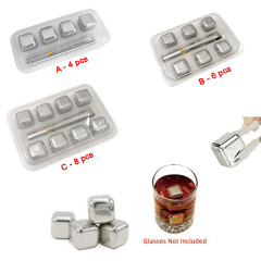 4 Pcs Stainless Steel Wine Cube Set W/ Silicone Clip