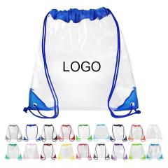 Clear PVC Drawstring Backpack W/ Leather Corner (12" W x 12" H)