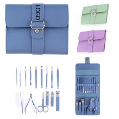 16 Pieces Luxury PU Leather Manicure Nail Set
