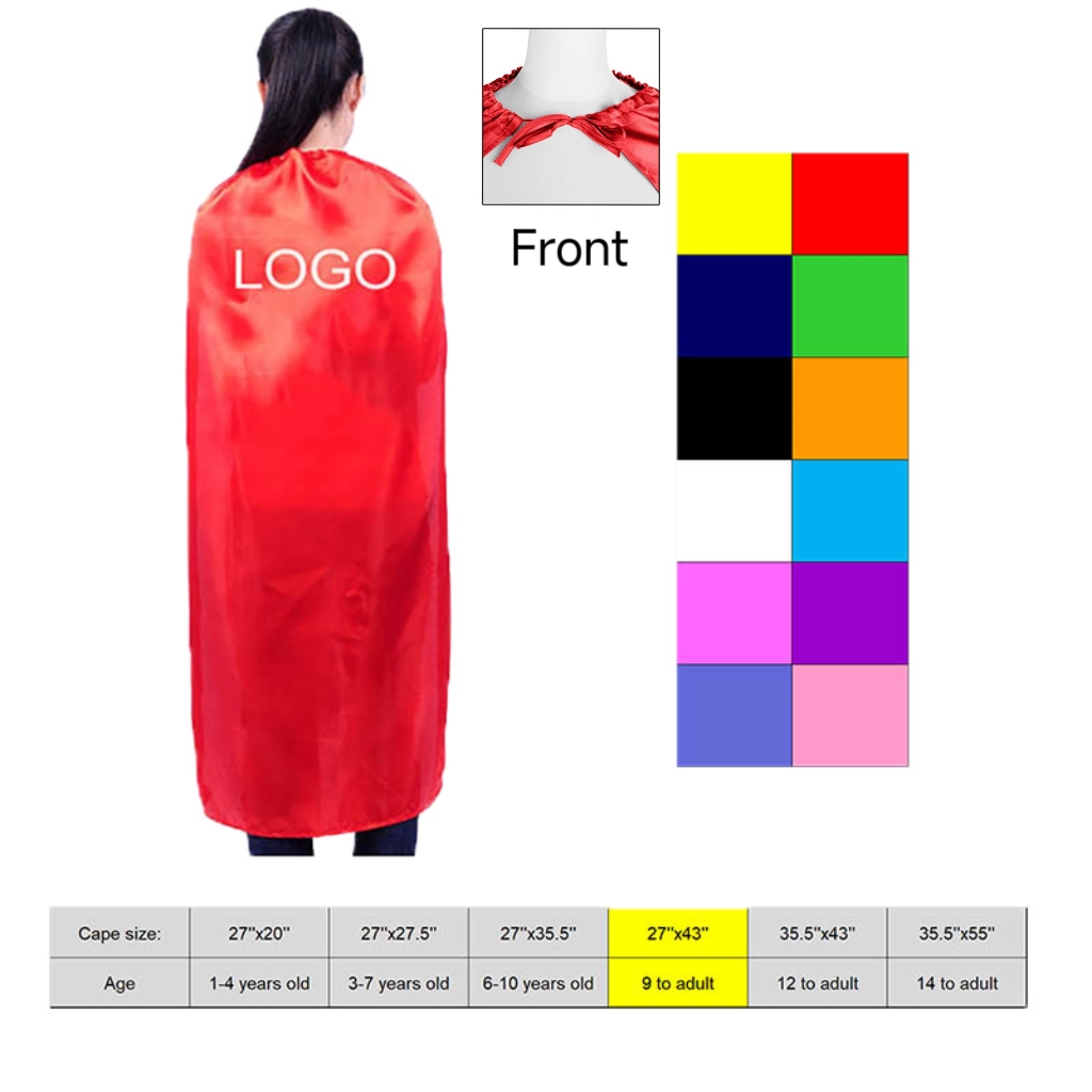 Superhero Satin Cape W/ Tie String For Teens & Adults (27