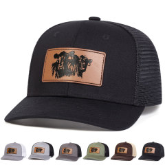 6-Panel Snapback Trucker Hat W/Leatherette Patches