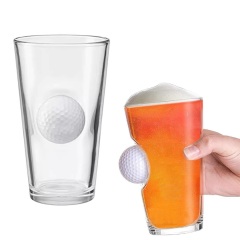15 oz Glass Beer Mug W/ Embedded Golf Ball