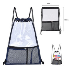 Clear Drawstring Backpack W/ Mesh Pockets