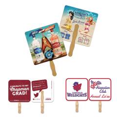 Rounded Square Full Color Wood Handle Hand Fan (2 Sides)