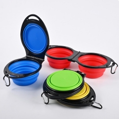 Portable Collapsible Double Pet Bowl W/ Carabiner