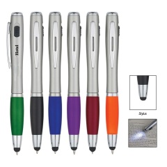 Twist-Action Ballpoint Pen W/ LED Light & Stylus