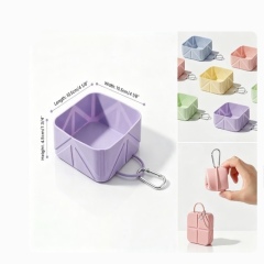 500ml Silicone Collapsible Square Pet Bowl W/ Carabiner