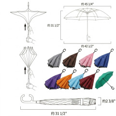 8-Rib Reverse Folding Manual Umbrella W/ C-Handle