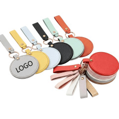Round PU Leather Mirror Keychain