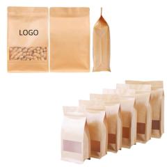 Eight Side Seal Stand Up Kraft Pouch W/ Clear Window (5 1/2" W x 9 7/16" H x 2 3/8" G)