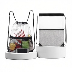 PVC Transparent Drawstring Backpack W/ Mash Pocket