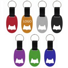 Oval Shaped Bottle Opener Keychain W/ Strap