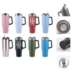30 oz Double Wall Stainless Steel Insulated Travel Mug W/ Straw & Handle