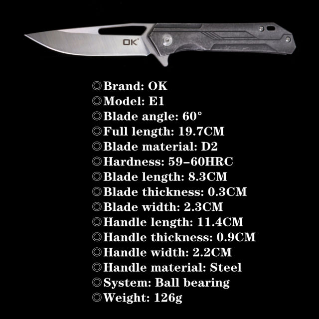 OK-E1 Steel  Handle D2 Blade Outdoor Camping Hunting Pocket Tactical EDC Tool Folding Knife