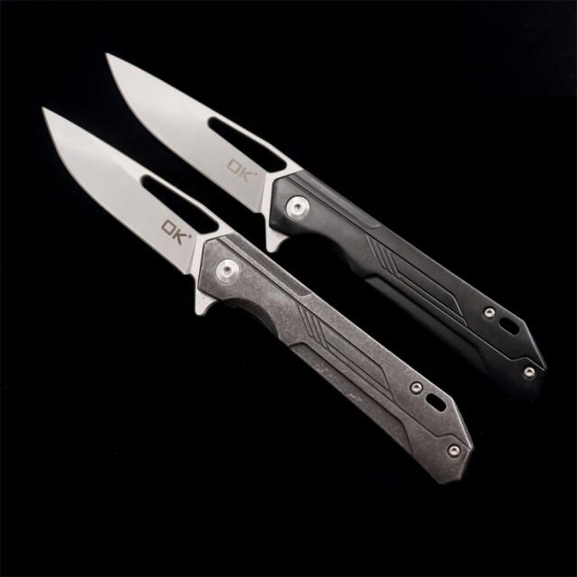 OK-E1 Steel  Handle D2 Blade Outdoor Camping Hunting Pocket Tactical EDC Tool Folding Knife