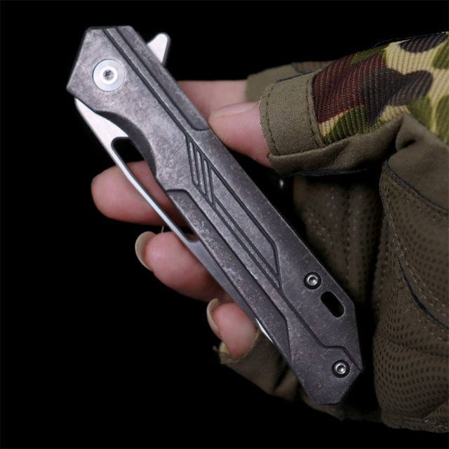 OK-E1 Steel  Handle D2 Blade Outdoor Camping Hunting Pocket Tactical EDC Tool Folding Knife