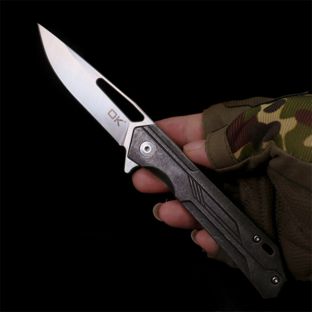 OK-E1 Steel  Handle D2 Blade Outdoor Camping Hunting Pocket Tactical EDC Tool Folding Knife