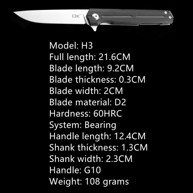 OK H3 Bearing D2 Blade Folding Knife Outdoor Camping Hunting Pocket Tactical Self Defense EDC Tool Knife