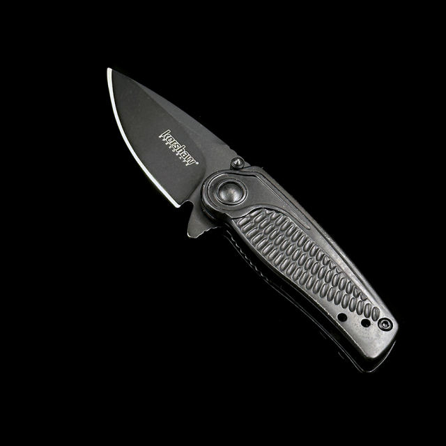 Kershaw 1313BLK Spoke Assisted Flipper Knife 2" Black Plain Blade, Stainless Steel Handle