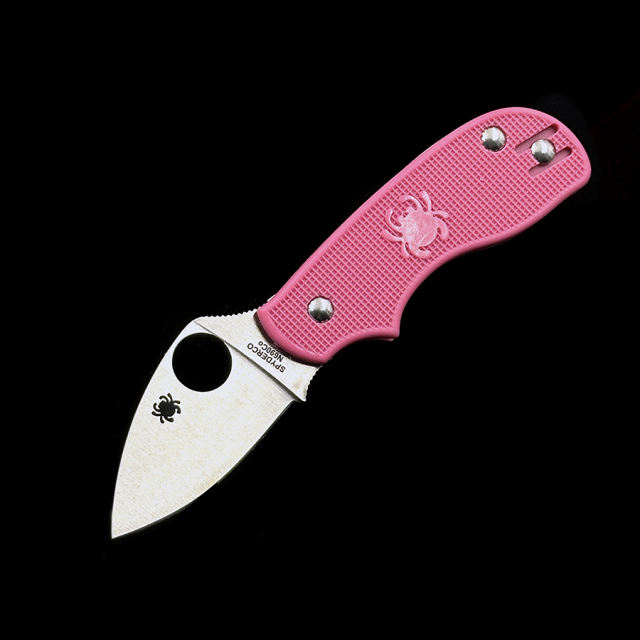 C154  （No lock ）Squeak Folding Knife 2" Plain N690CO Blade, Pink FRN Handles