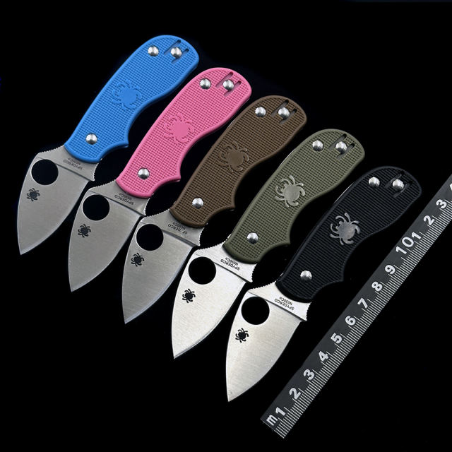 C154  （No lock ）Squeak Folding Knife 2&quot; Plain N690CO Blade, Pink FRN Handles