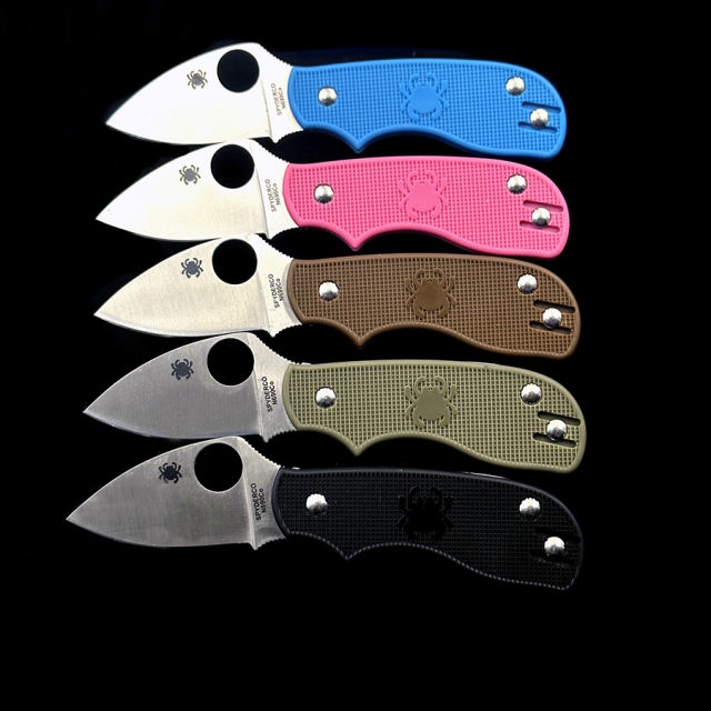 C154  （No lock ）Squeak Folding Knife 2" Plain N690CO Blade, Pink FRN Handles