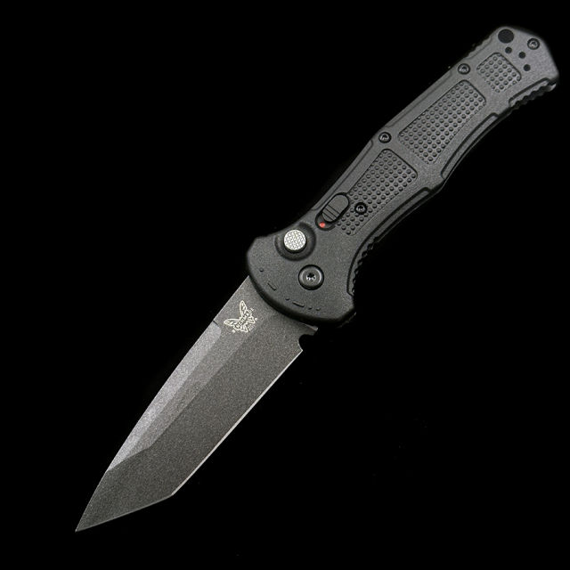 Benchmade 9071BK Claymore AUTO Folding Knife 3.6" CPM-D2 Cobalt Black Tanto Plain Blade, Black Grivory Handles