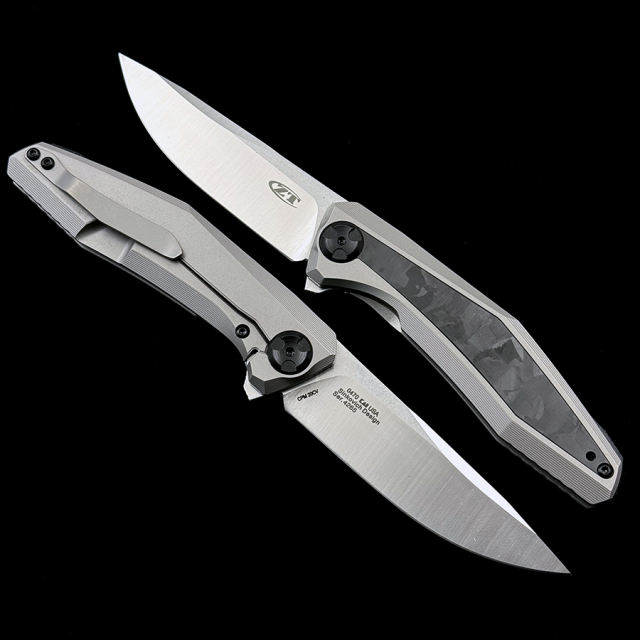 Zero Tolerance 0470 Dmitry Sinkevich Flipper Knife 3.4" 20CV Two-Tone Blade, Titanium Handles with Carbon Fiber Insert, Frame Lock