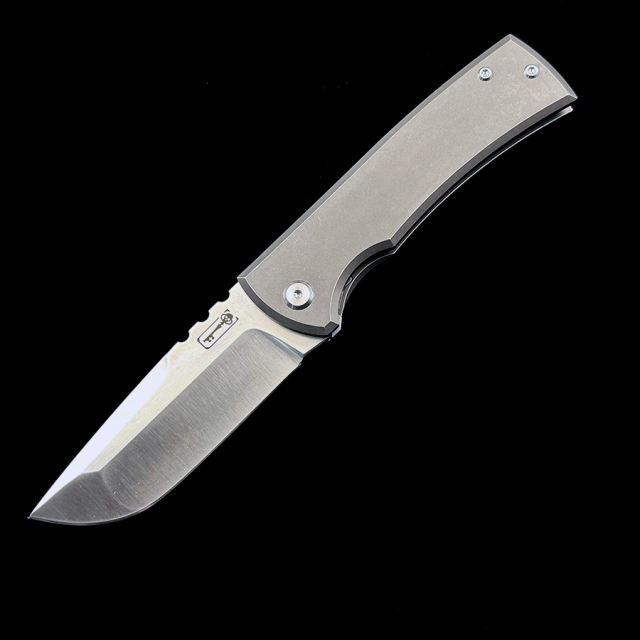 Chaves Ultramar Redencion Street Folding Knife 3.25" M390 Belt Satin Drop Point Blade, Stonewashed Titanium Handles - ST/RDP/SWTI/BF
