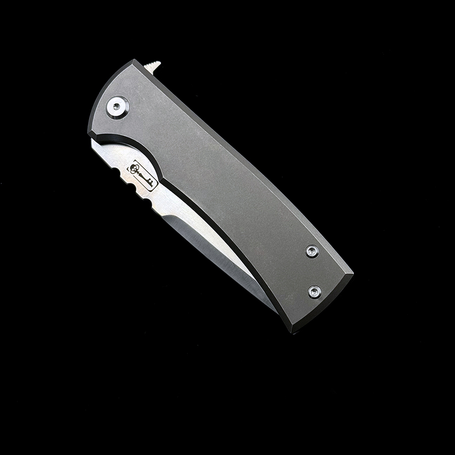 Chaves Ultramar Redencion Street Folding Knife 3.25" M390 Belt Satin Drop Point Blade, Stonewashed Titanium Handles - ST/RDP/SWTI/BF