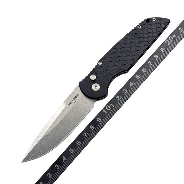 Pro-Tech TR-3 X1 Tactical Response III AUTO Folding Knife 3.375&quot; 154CM Stonewashed Plain Blade Aluminum Handles