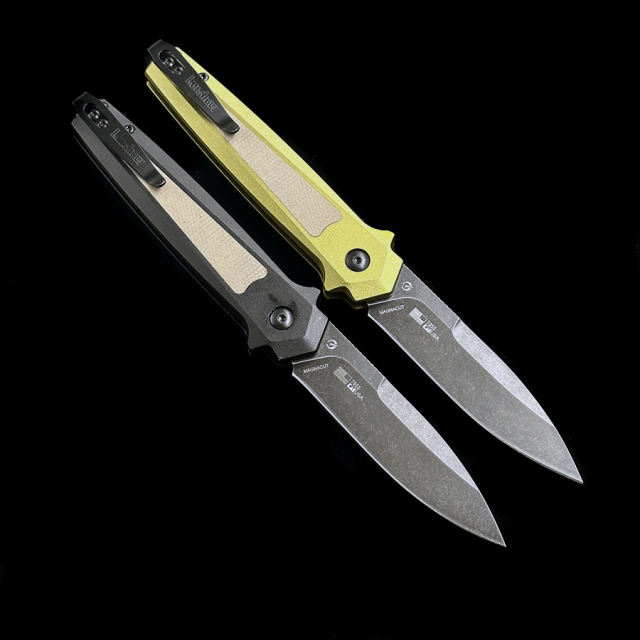 Kershaw 7950 Launch 15 AUTO Folding Knife 3.5" CPM-MagnaCut BlackWashed Spear Point Blade, Black Aluminum Handles