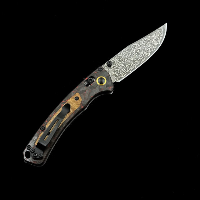 BM 15085-201 AXIS Damascus Wooden Handle Blade Folding Knife Outdoor Camping Hunting Pocket EDC Tool BM15085 Knife