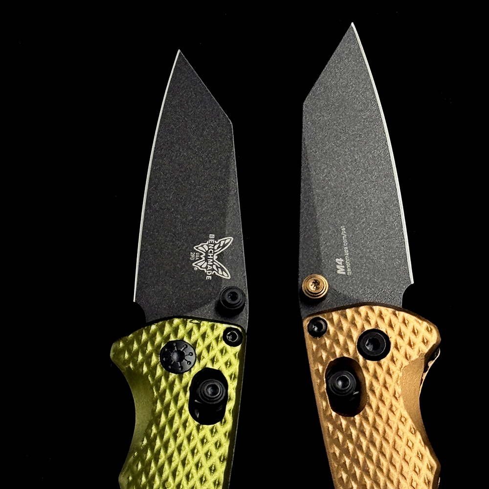 BM 290BK-2 Full Immunity AXIS Folding Knife 2.49" CPM-M4 Cobalt Black Wharncliffe Blade, Woodland Green Billet Aluminum Handles