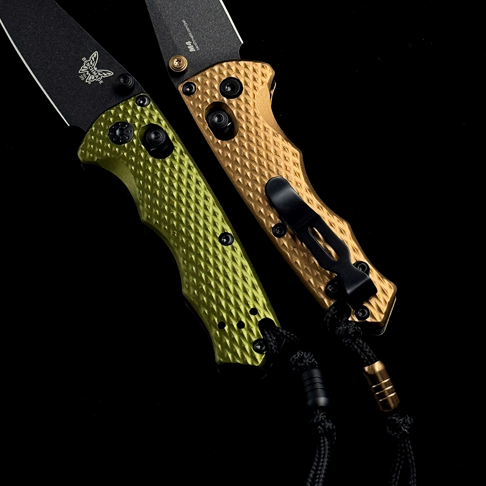 BM 290BK-2 Full Immunity AXIS Folding Knife 2.49" CPM-M4 Cobalt Black Wharncliffe Blade, Woodland Green Billet Aluminum Handles