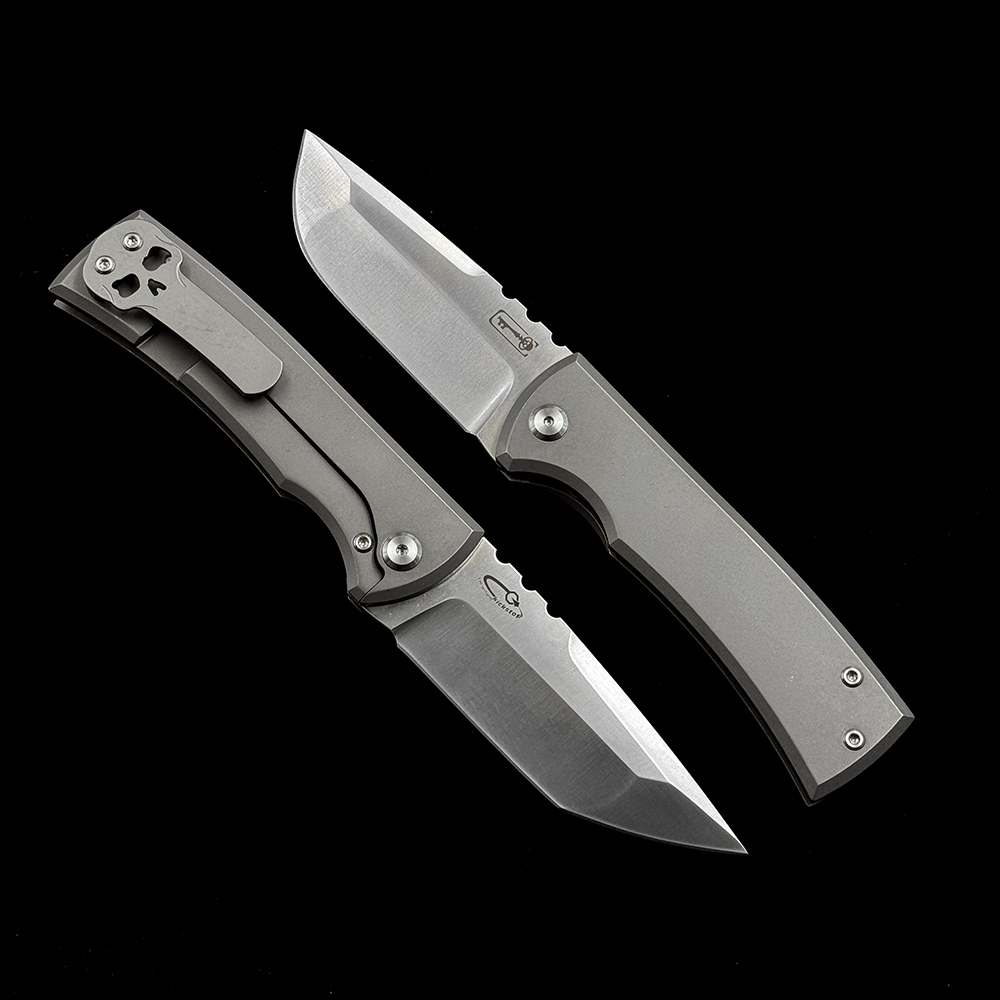 Chaves Ultramar 229ti Redencion Street Folding Knife " M390 Belt Satin Drop Point Blade, Stonewashed Titanium Handles - ST/RDP/SWTI/BF