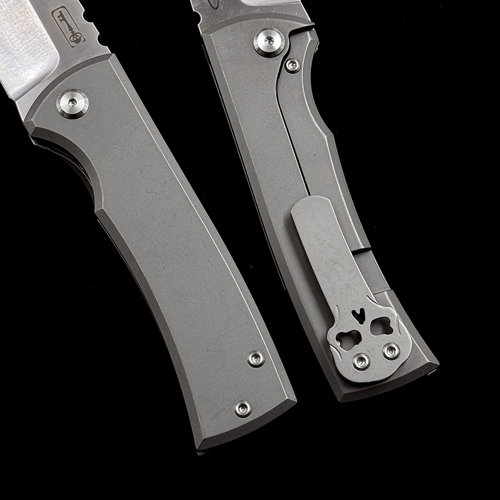 Chaves Ultramar 229ti Redencion Street Folding Knife " M390 Belt Satin Drop Point Blade, Stonewashed Titanium Handles - ST/RDP/SWTI/BF