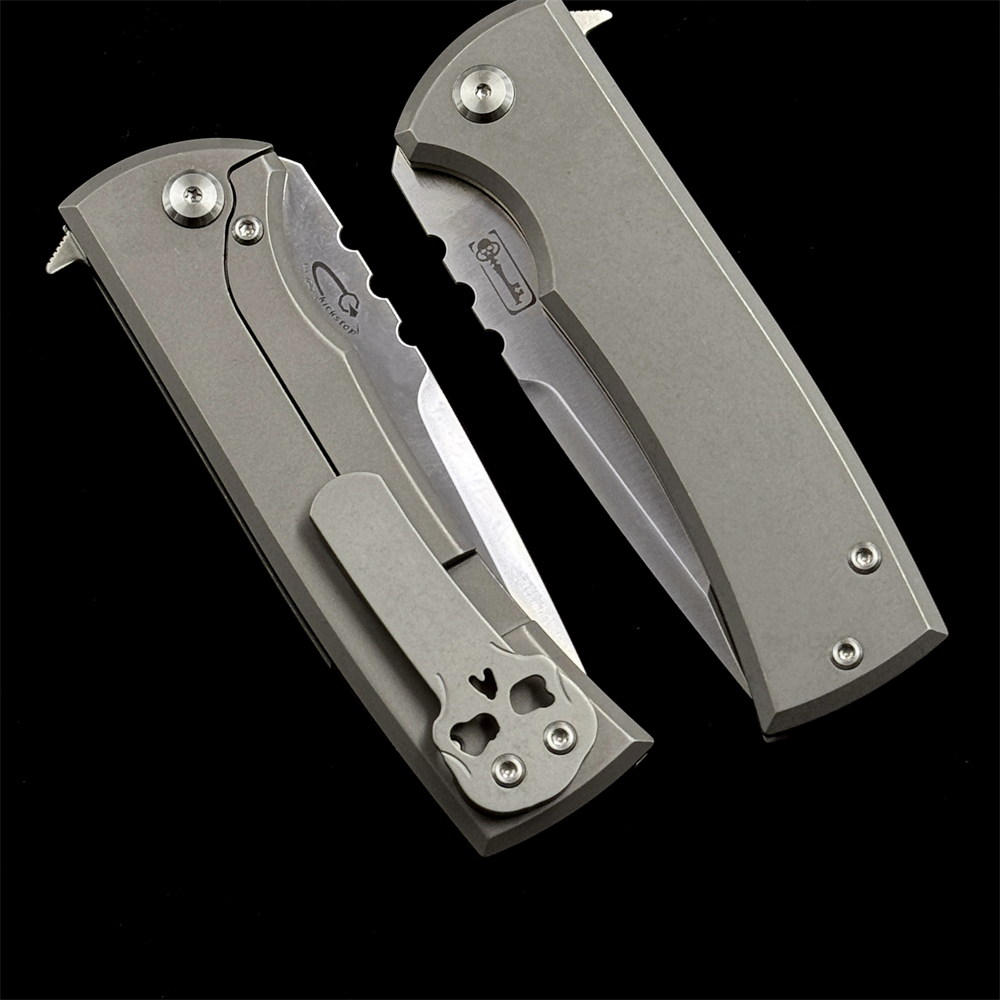 Chaves Ultramar 229ti Redencion Street Folding Knife " M390 Belt Satin Drop Point Blade, Stonewashed Titanium Handles - ST/RDP/SWTI/BF
