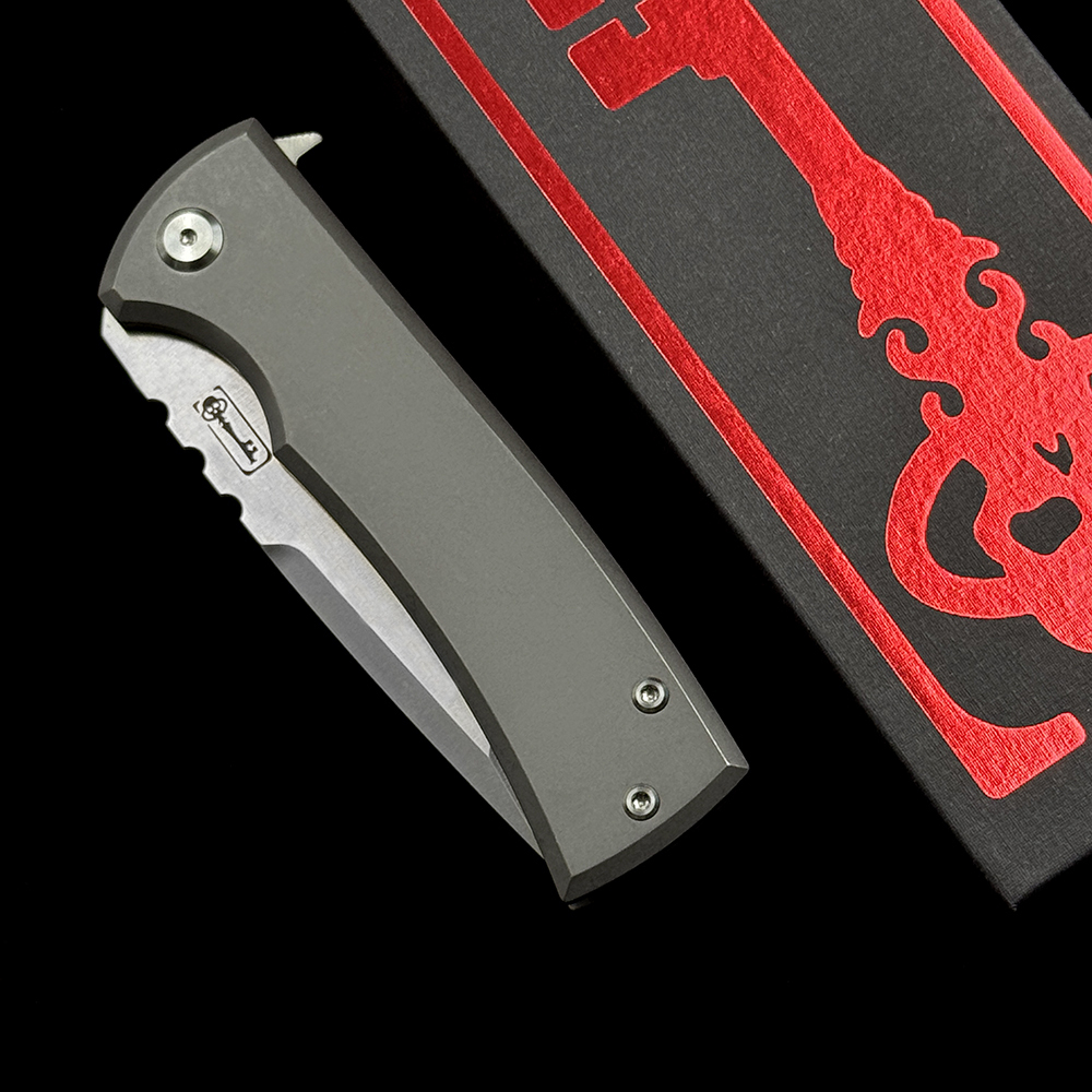 Chaves Ultramar 229ti Redencion Street Folding Knife " M390 Belt Satin Drop Point Blade, Stonewashed Titanium Handles - ST/RDP/SWTI/BF