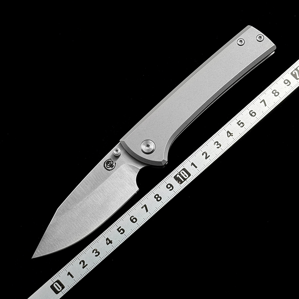 Chaves Knives Scapegoat Street Folding Knife 3.39" M390 Satin Clip Point Blade, Stonewashed Titanium Handles, Frame Lock