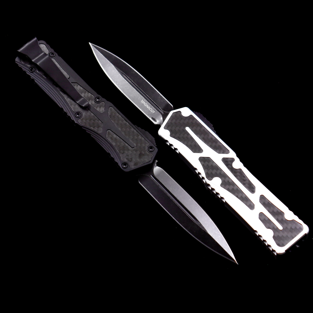 Heretic Knives Giant OTF AUTO 3.35" D2 Stonewashed Blade, Aviation Aluminum Handles