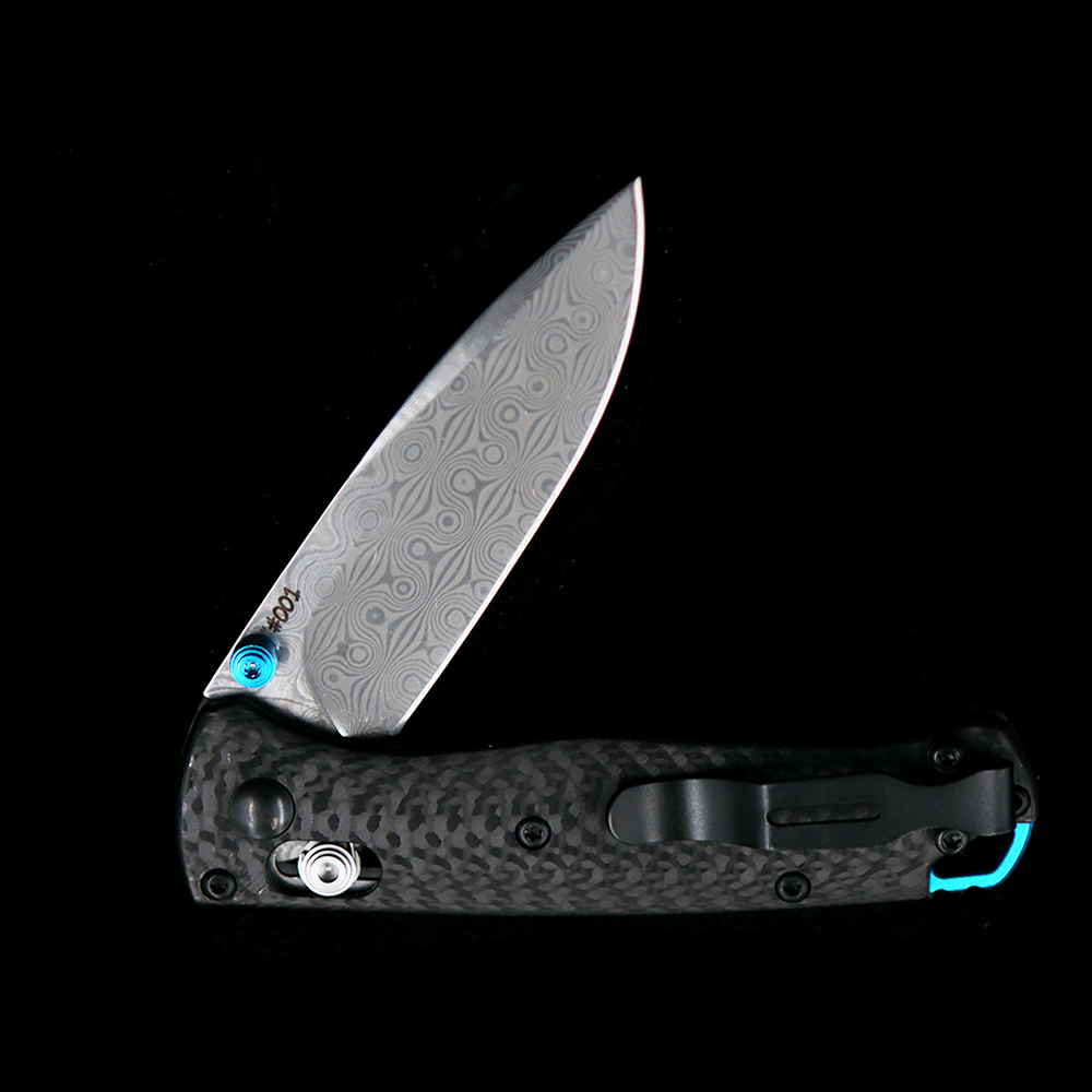BM Mini 533-3 Mirror light Damascus Carbon Fiber Handles Bugout AXIS Folding Knife
