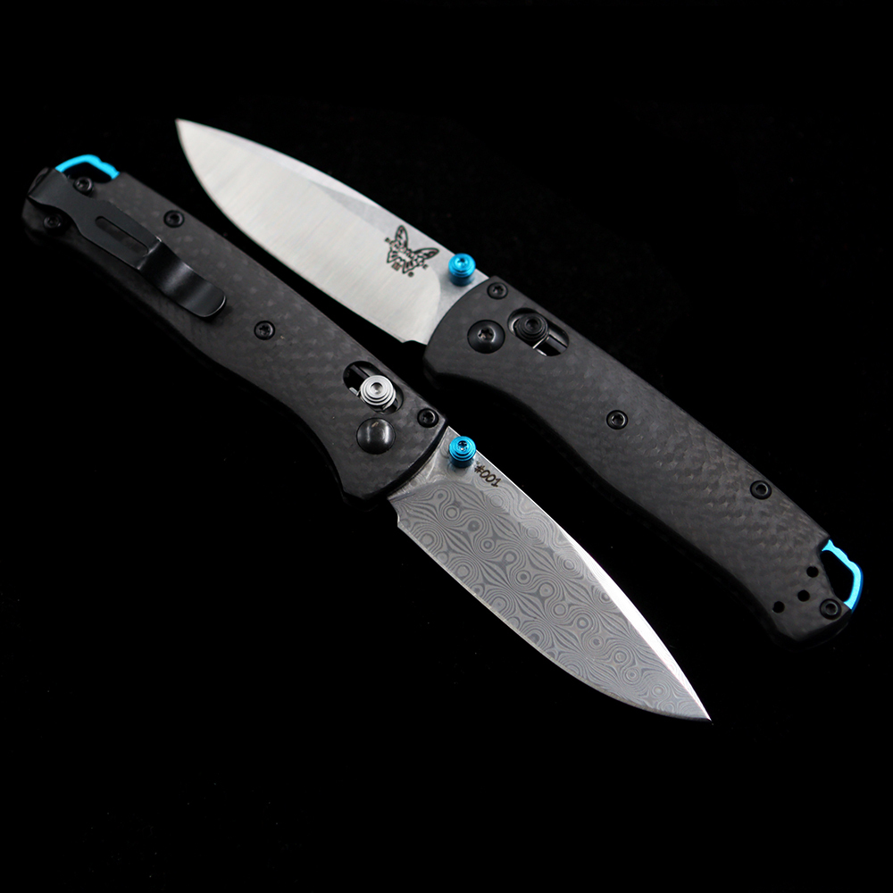 BM Mini 533-3 Mirror light Damascus Carbon Fiber Handles Bugout AXIS Folding Knife