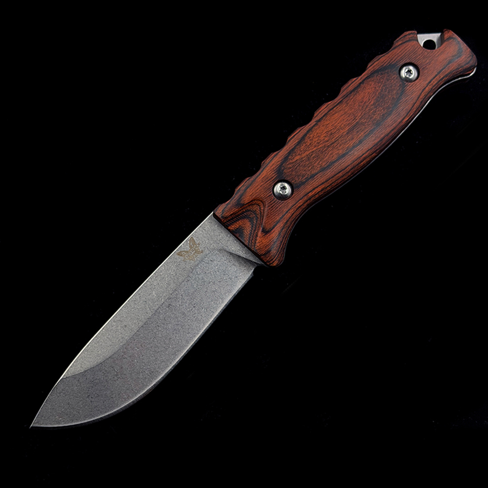 BM 15002 Hunt Hidden Canyon Hunter Wooden handle+leather cover Knife