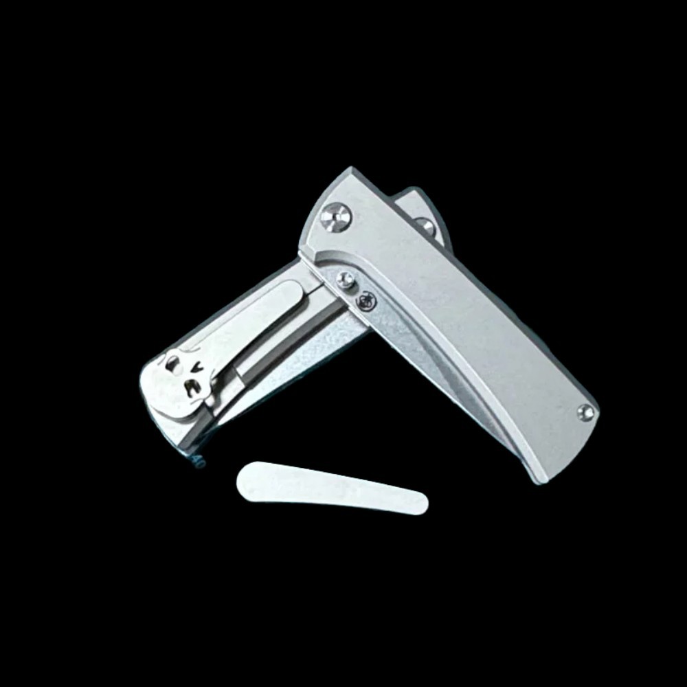 Chaves Knives RCK9 Folding Knife 3.25" M390 Satin Drop Point Blade, Stonewashed Titanium Handles
